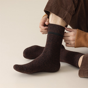 Men's Merino Wool <b>Socks</b> Thick Warm Terry Cloth Mid Calf Solid Color Winter Fleece Lined Thermo Keep Warm - Product Image 3