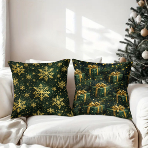 Kar taneleri, hediyeler, çanlar ve dikenli çalılar içeren Noel yastıkları, şenlikli tatil dekorasyonu için. - Product Image 3