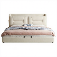 Lit de rangement moderne JUNYUHAO avec revêtement en tissu, mousse haute densité, cadre en pin, taille Queen/King