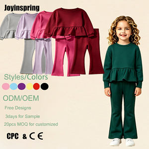 Set Autunno Inverno per Bambine: Top con Maniche a Volant e Pantaloni a Zampa d'Elefante, Outfit Casual Traspirante per la Scuola - Product Image 1