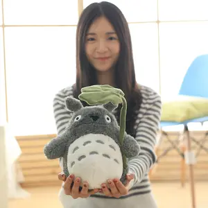 Kawaii Creative Totoro Plush Toy Cartoon Japanese Style Anime Cat Stuffed Animal Doll Big Teeth Leaf Totoro Plush Pillow