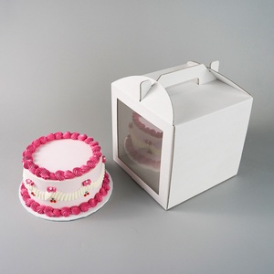 Handle-Equipped Cake Paper <b>Box</b> <b>White</b> Customizable Handle Sturdy Paper <b>Box</b> - Product Image 1
