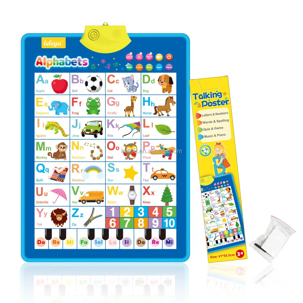 English ABC & 123s & Music Poster Electronic Interactive Alphabet Wall Chart Talking Poster