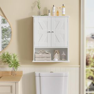 Armadietto Moderno da <span class=keywords><strong>Bagno</strong></span> a Parete con Ante Scorrevoli e Ripiano Regolabile, Finitura Bianca <span class=keywords><strong>per</strong></span> <span class=keywords><strong>Bagno</strong></span> e Lavanderia - Product Image 1