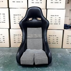 Siège baquet de course en fibre de verre personnalisé avec surpiqûres noires et <span class=keywords><strong>patchwork</strong></span> en daim - Product Image 6