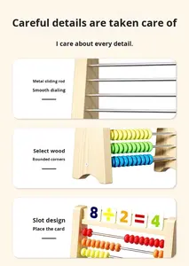 Estante de matemáticas de madera para niños de escuela primaria, estante de ábaco aritmético para estudiantes de jardín de infantes para adición/resta de ábaco temprano - Product Image 6