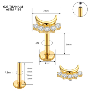 <span class=keywords><strong>Piercing</strong></span> <span class=keywords><strong>Labret</strong></span> Unisexe Hypoallergénique 16g en Titane G23 ASTM F136 Plaqué Or 24K, Cadeau de Mariage et Fiançailles, Faible MOQ, Direct Usine - Product Image 3