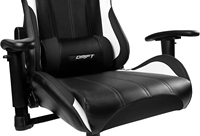 Chaise de jeu professionnelle Drift Gaming en cuir noir/blanc, accoudoirs réglables 2D, vérin à gaz 2 positions, pivotante, design moderne papillon, métal