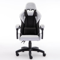 Silla de Computadora Ergonómica con Altura Ajustable y Logotipo Personalizado, Silla de PC para Juegos en Tela Negra y Gris con Reposabrazos Reclinables