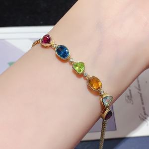 Винтажные серебряные браслеты с натуральными драгоценными камнями: топаз, перидот, гранат, бриллиант, с шариковым узором - Product Image 2