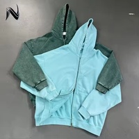Hoodie Pria Oversize Trendy, Dapat Dikustomisasi, Batik Vintage, Distressed, Longgar, Zip-up, Berlapis Fleece, Gaya Streetwear