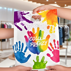 Bolsa de compras personalizada con nombre de <span class=keywords><strong>marca</strong></span> Logotipo personalizado Impreso Boutique Embalaje de ropa Bolsas de plástico con asa troquelada - Product Image 4