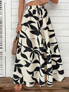 Váy maxi dáng chữ A in họa tiết lá mùa hè dành cho nữ, thời trang nữ, chất liệu <span class=keywords><strong>chiffon</strong></span> hoa, lưng cao co giãn, bán buôn từ xưởng. - Product Image 4