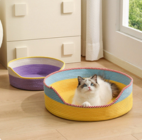 Panier pour chat en corde de coton tressée, résistant aux griffures, double usage, avec bol roulé rafraîchissant, lavable, coussin de sommeil doux, maison pour chiot