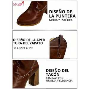 Botas Altas de Mujer Modi con Tacón Grueso, Detalle de Remaches, Pantorrilla Ancha, Material TPU, Antideslizantes, Estilo Vacacional - Product Image 2