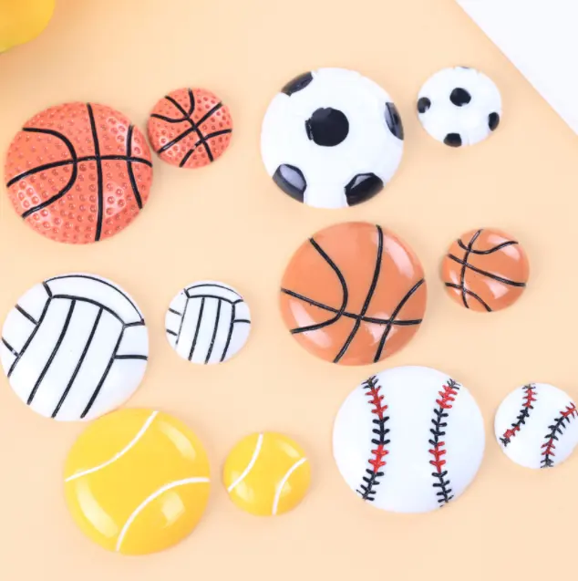 realistic tennis baseball basketball football resin charms nail flatback cabochon accessories for hair clips jewelry phone case