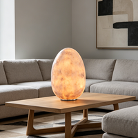 Lampe de table en albâtre naturel en forme d'œuf avec base en aluminium, lumière décorative LED chaude pour salon et chambre à coucher
