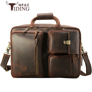 Tiding Men's Genuine Leather <b>Briefcase</b> 17-Inch Multi-Functional Business Travel Bag Dark Brown - Product Image 4