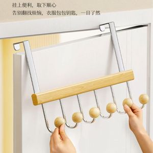 Over Door Hooks Stainless Steel Foldable Natural Wood Color 3-5kg Load Capacity For Bedroom Dormitory <b>Hat</b> <b>Bag</b> Storage - Product Image 4