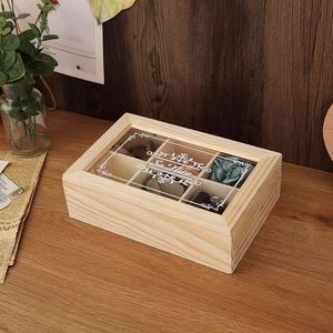 Wooden <b>Pine</b> Storage <b>Box</b> Square With Lid And Compartments Desktop Organizer Natural Wood Color - Product Image 2