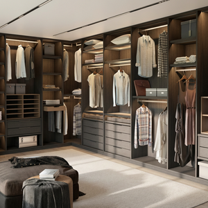 Sistema de Vestidor Moderno y Lujoso Personalizado de <span class=keywords><strong>Buran</strong></span>, Suministro Directo de Fábrica OEM/ODM, con Iluminación LED Integrada, en MDF - Product Image 5