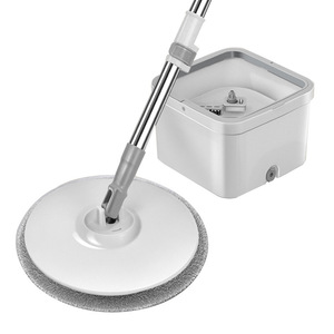Spin Mop With Square Bucket Round Chenille Head Stainless Steel Rod For Kitchen Floor Cleaning - Product Image 1