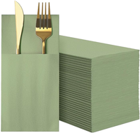 Serviettes jetables vertes effet lin, pré-pliées, en papier Airlaid imprimé, pochette pour couverts, 1 plis, pour mariages, douces
