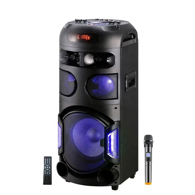 Speaker Pesta Pa Double 12 Inci Portabel, Speaker Karaoke dengan Lampu