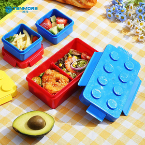 Lonchera Bento Estilo Bloques <span class=keywords><strong>de</strong></span> Construcción, Contenedor <span class=keywords><strong>de</strong></span> Alimentos Apilable a Prueba <span class=keywords><strong>de</strong></span> Fugas para Niños, Picnic - Product Image 3