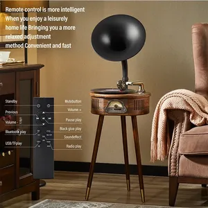 El tocadiscos de vinilo estilo gramófono vintage admite 4.2 y cuenta con función FM. - Product Image 2