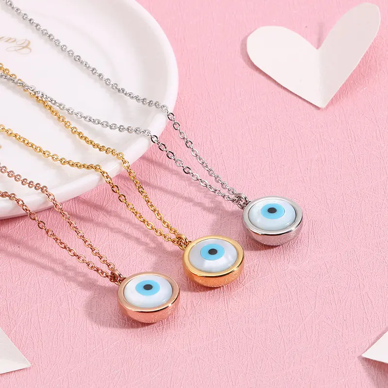 Fashion Jewelry Gold/Rose Gold Plated Stainless Steel Personalized Gift Evil Devil Blue Turkey Eye WOMEN GIRL Pendant Necklace