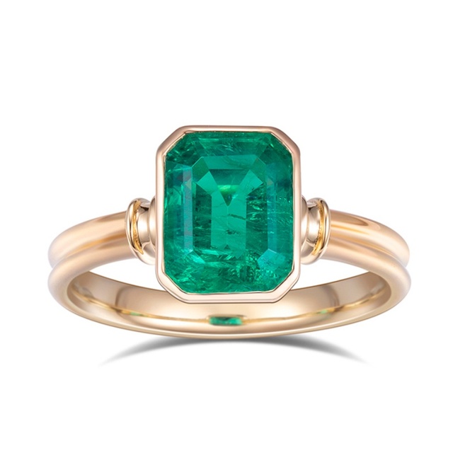 Messi Jewelry MS-770 18k Yellow Gold Bezel Setting Lab Grown Emerald Engagement Ring
