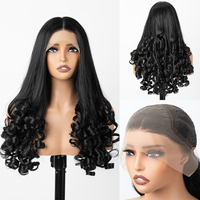 Perruque synthétique 13x4 Latisha Lace Front de qualité supérieure, bouclée birmane, sans colle, résistante à la chaleur, avec boucles françaises et racine des cheveux pré-épilée
