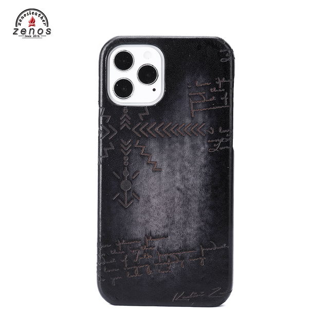 Zenos Customizable Retro Scritto Swipe Genuine Leather Anti-Fall Fashion Phone Case for iPhone 14 Series Stylish Customization