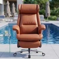 Chaise de bureau de direction à dossier haut, design minimaliste avec cuir véritable et accoudoirs en cuir, style traditionnel