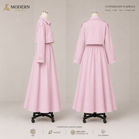 Ensemble coordonné rose modeste pour femme : Trench court et jupe longue, robe deux pièces à manches longues, fabricant OEM