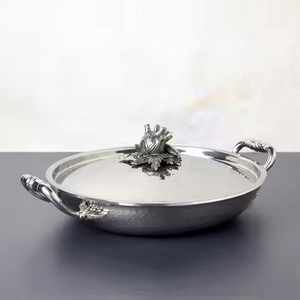 Luxury <b>Stainless</b> <b>Steel</b> Casserole Pot Hammered Finish Cooking <b>Pan</b> Artichoke Leaf Decorative Lid Knob Cookware <b>Set</b> - Product Image 2