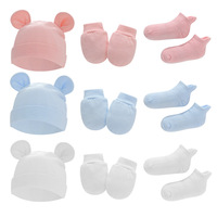 Gorros de algodón para bebé, guantes para recién nacidos, calcetines de pegamento para bebé, conjunto de tres piezas