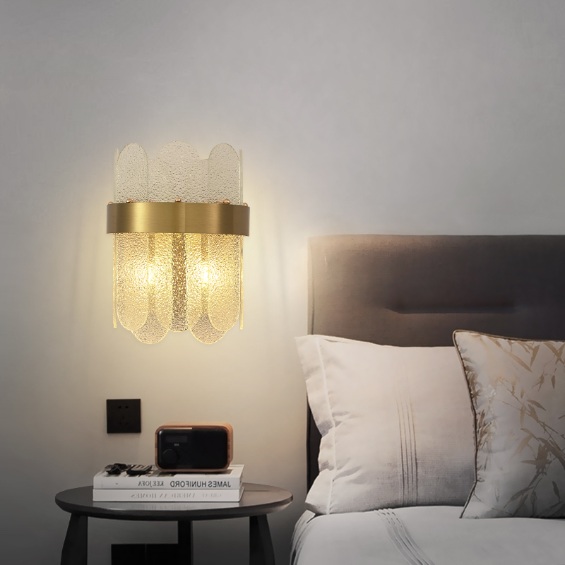 Modern smoke gray hammer glass wall lamp square wall corner hanging lamp Gold metal G9 led wall light fixture