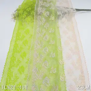 New Design 23cm Fluorescent Green Spandex Nylon Stretch Lace Trim Sparkly Mesh Lace for Women