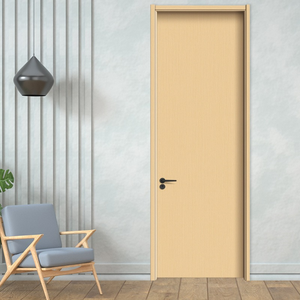 Porte en bois massif insonorisée et sans peinture maison chambre intérieure porte pré-suspendue en cuir prix de gros porte plate d'usine - Product Image 2