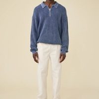 Pull en maille côtelée vintage personnalisé avec logo, pull polo zippé 1/4 surdimensionné pour homme, pull en maille côtelée à manches longues pour homme