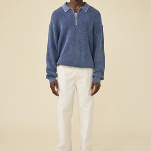 Maglione Vintage in Maglia a Coste con Logo Personalizzato, Pullover Oversize con Zip 1/4 per <span class=keywords><strong>Uomo</strong></span>, Maglia a Maniche Lunghe in Maglia a Coste - Product Image 2