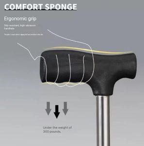 Bastón de aluminio ajustable con 4 Patas Ayuda para caminar ajustable Bastón de cuatro pies - Product Image 3