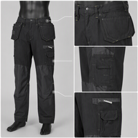 Celana Kerja Cargo Pria Ukuran Besar Warna Navy, Bahan Polyester Katun Kanvas Tebal, Banyak Kantong, Kancing & Ritsleting