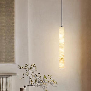Lámpara Colgante Cilíndrica Larga de Alabastro, E27 LED 2700K, Blanco Cálido, Regulable, para Sala de Estar - Product Image 1