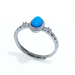 Anillo de Plata de Ley con Forma de Huevo, Estilo Clásico para Mujer, Piedra Turquesa Natural de 46 mm+, Diseño Geométrico con Certificación CMA, Superventas - Product Image 1