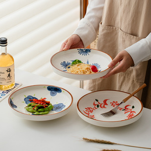 Plato de servir redondo de cerámica pintado a mano con diseño floral bajo esmalte para uso doméstico - Product Image 4