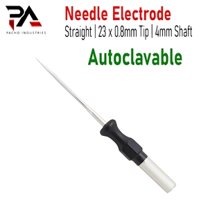 Électrode à aiguille droite réutilisable en acier inoxydable de qualité chirurgicale, 23x0,8 mm, pointe active 4 mm, tige monopolaire - Product Image 1