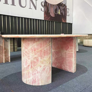 Modern Luxury Factory Wholesale Elegant Pink Marble Crystal Onyx Oval <strong>Tall</strong> <strong>Dining</strong> <strong>Table</strong> Set for 8 Home Hotel Villa Kitchen Bar - Product Image 4